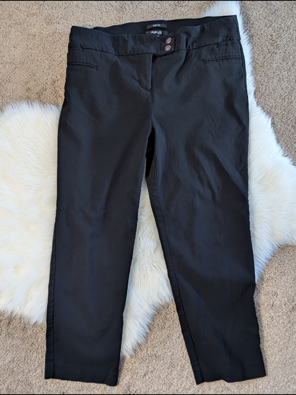 Style & Company Petite Black Straight Leg Cropped Dress Pants Size 12P